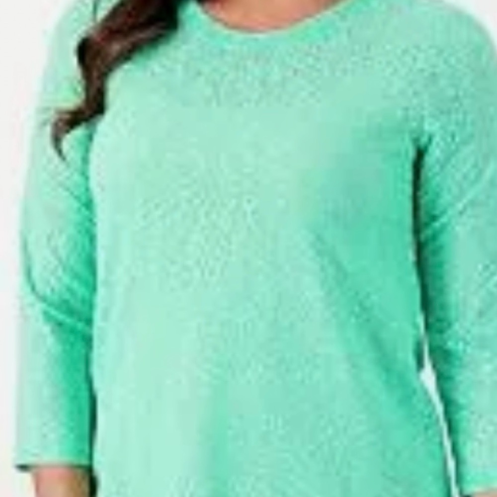 LOGO by Lori Goldstein Women’s Mint Green Blouse LG Semi Sheer 3/4 Sleeves